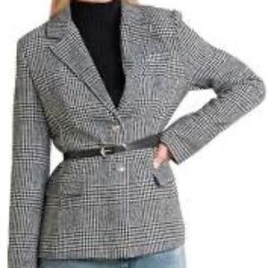 FREEMARKET Gray Houndstooth Plaid Blazer